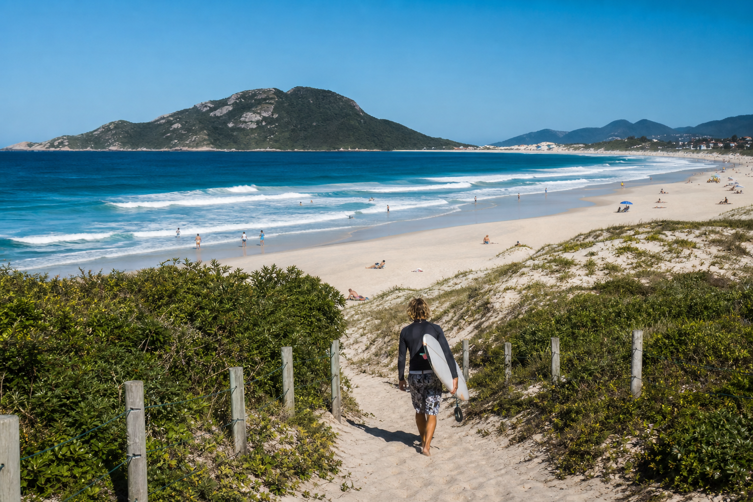 Paisagem costeira de Florianópolis em dia claro